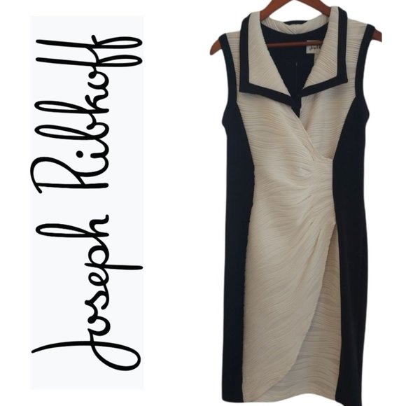 Flattering Joseph Ribkofff Collared Sleeveless Black & White Dress Size 12 - Picture 1 of 6